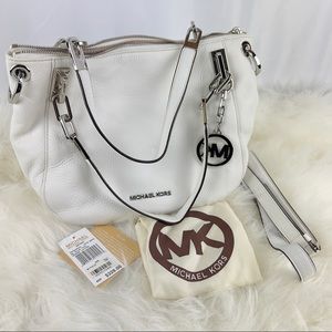 Like New Michael Kors Brooke White Leather Bag Crossbody Shoulder Top Handles